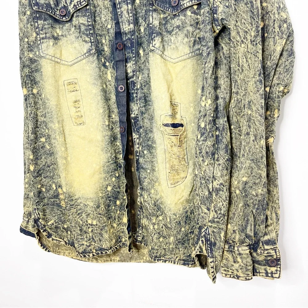 Distressed Plus Size 100% Cotton Denim Shirt Size 2XL - Picture 4 of 12